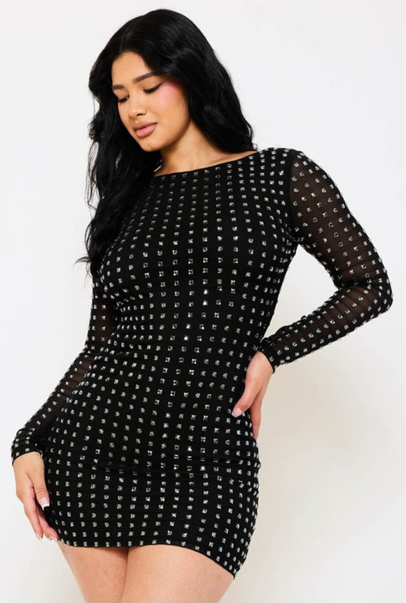 Sarah Rhinestones Dress Black