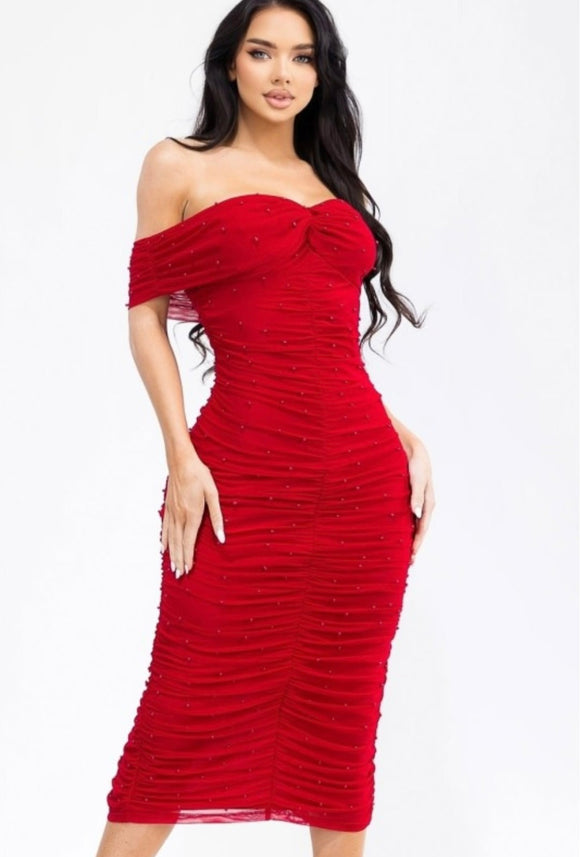 Stacy Pearl Dress Red