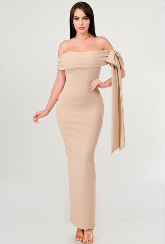 Jocelyn Bow Dress Beige