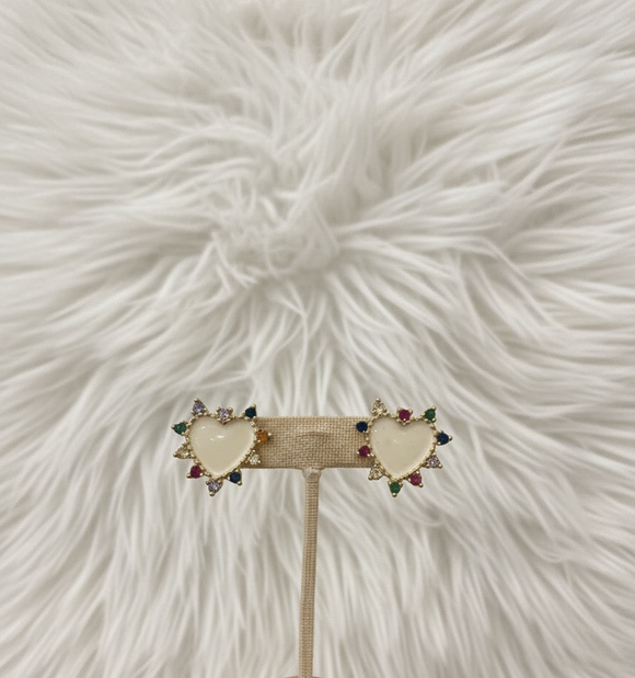 White Heart Earrings