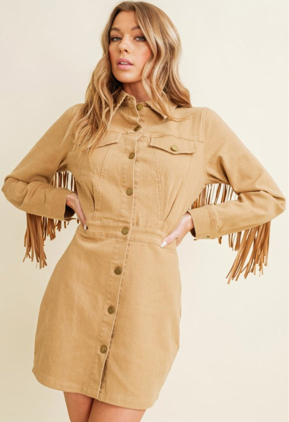 Jessie Denim Fringe Dress Small