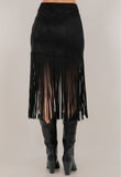 Frida Fringe Suede Skirt Black