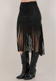 Frida Fringe Suede Skirt Black